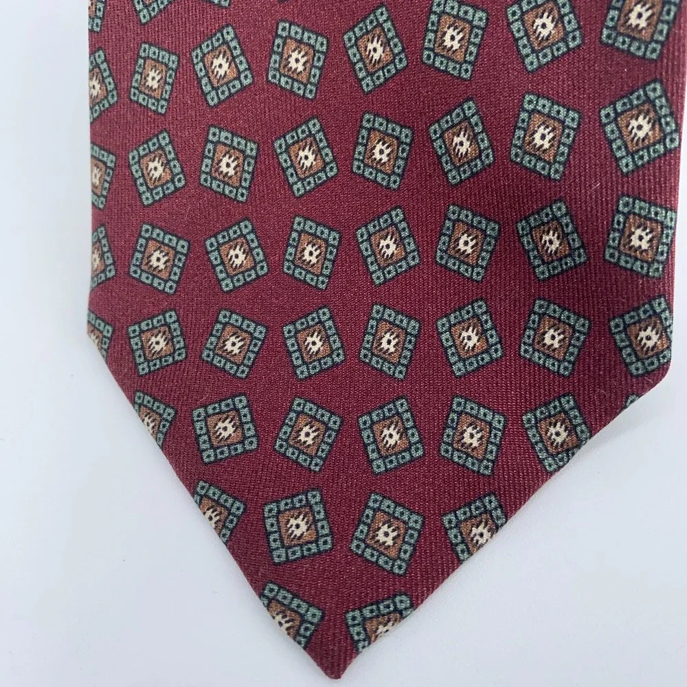 Eton Tie Mens‎ One Size Burgundy Patterned Silk Classic Fit Necktie Italy Made